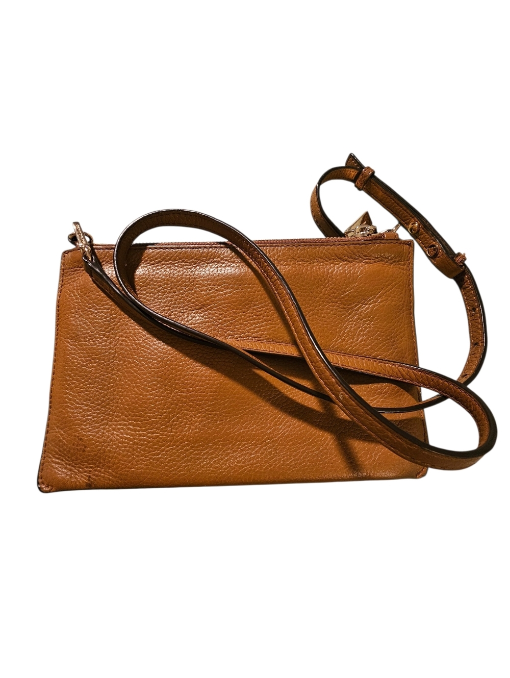 Michael Kors Adele Double Zip Crossbody Bag Pebble Leather Acorn Tan Gold - Picture 2 of 16